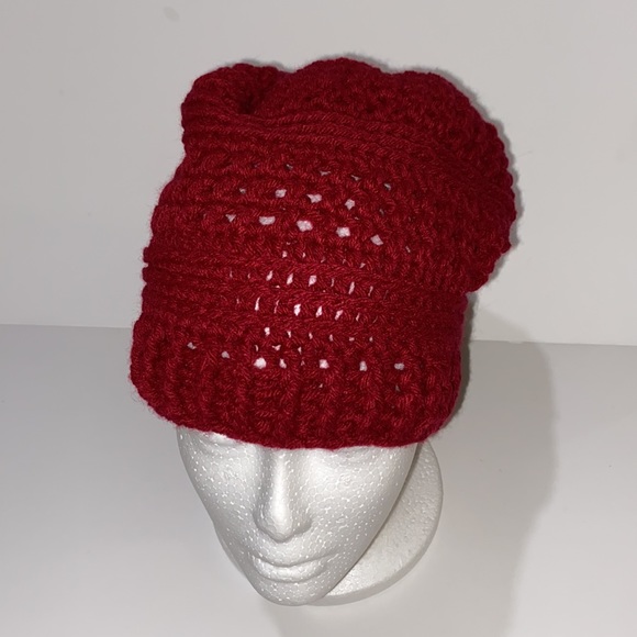 Hand Crafted Burgundy Crochet Winter Hat. - Picture 4 of 5